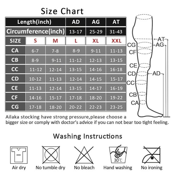 Ailaka Compression Support Hosiery 20-30 mmHg Open Toe Thigh high Black medium - Picture 2 of 5